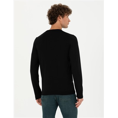 Black Slim Fit Bicycle Neck Sheam Смешанный базовый вязаный свитер