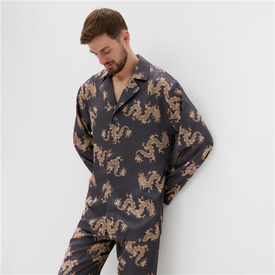 Пижама мужская (рубашка и брюки) KAFTAN "Дракон" размер 52, графитовый