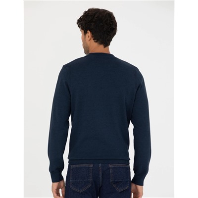 Navy Blue Melanj Slim Fit Half Fisherman воротник Основной вязаный свитер