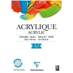 УЦЕНКА - Альбом для акрила, 10л., А3, на склейке Clairefontaine "Acrylic", 360г/м2