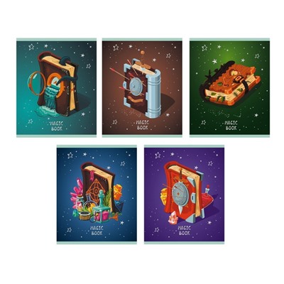 Тетрадь 48 листов в клетку на скрепе, Magic book, мелованный картон, глиттер лак, блок белый офсет 60г/м2, МИКС