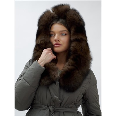 Пальто женское зимние с мехом песец люкс класса серого цвета 625Sr