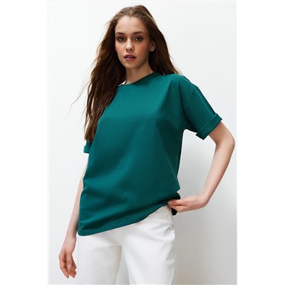 Emerald Green 100 %хлопковой слоган с печеночной/широкой вязаной футболкой Twoss24ts00091