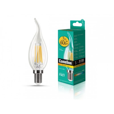 Нарушена упаковка!   Светодиодная лампа E14 7W 3000 (теплый) CW35 Camelion LED7-CW35-FL/830/E14 (13454)