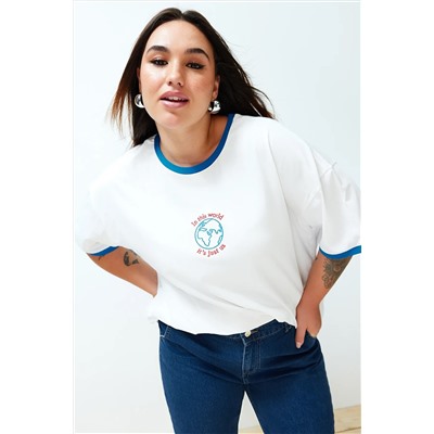 Ekru Unisex Oversiz Casual 100 %хлопковая пара вязание футболка TBBSS24BF00033