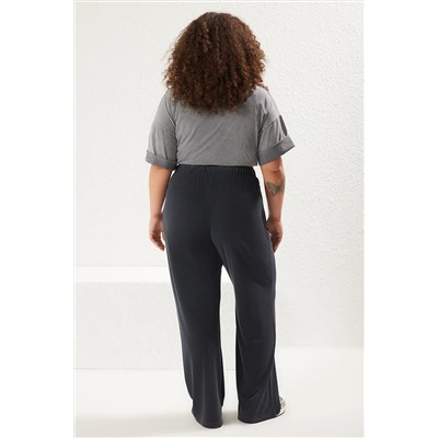 Anthracit Wide Leg Plearted Modal Draped вязание брюки Большого размера TBBSS25AR00004