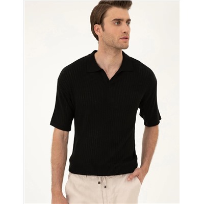 Черный комфортный подход Polo Yaka Knitwear свитер