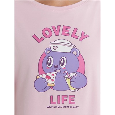 Комплект женский домашний лиловый с принтом и надписью "Lovely life"