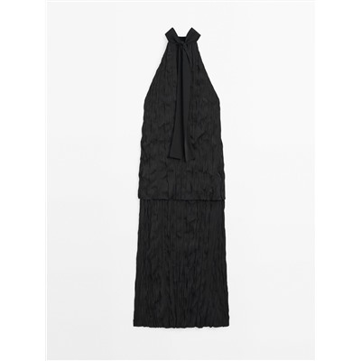 Long pleated halterneck dress