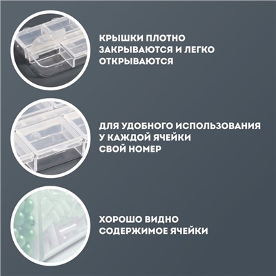 Органайзер для хранения мелочей, 6 ячеек, 5.3×7.5×1.3 см, прозрачный