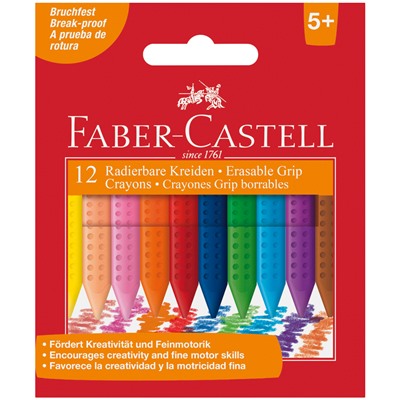 Мелки пластиковые Faber-Castell "Grip", 12цв., трехгранные, картон, европодвес