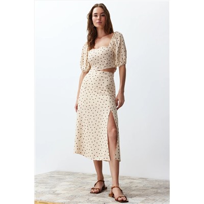 Бежевая щель MIDI Viscose Plaving Polka Dot Blouse-ETC Team Twoss20au0097