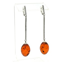 Серьги висячие с овалом 12*16мм из янтаря цв.коньячный, 5см, 5,5г