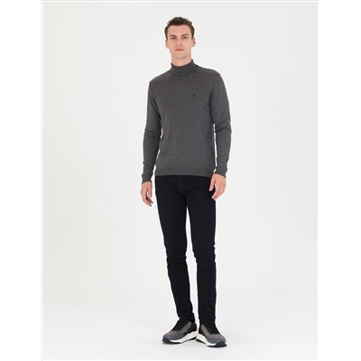 Серый меландж Slim Fit Fisherman воротник базовый трикотажный свитер