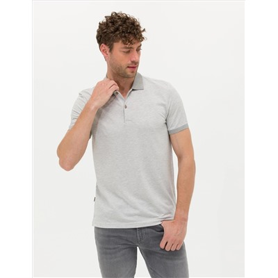 Светло -серый меландж Slim Fit Polo Yaka T -Fork