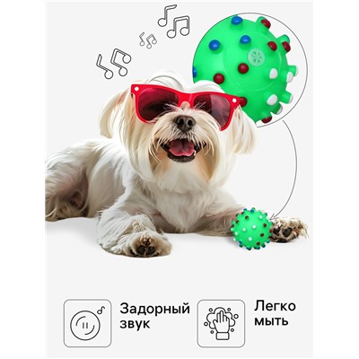 Игрушка пищащая "Бактерия" для собак, 6,3 см, зелёная
