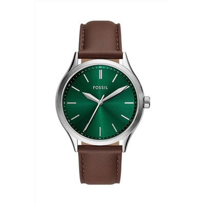Reloj de cuarzo de piel - Marrón oscuro y plateado