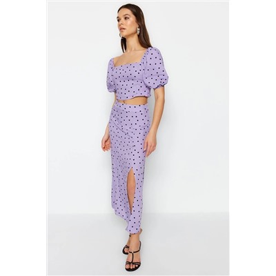 Slit Midi Midi Viscose Plating Polka Dot Blouse-Etk Team Twoss20au0097
