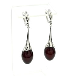 Серьги висячие с янтарём овал 12*35мм цв.вишня, 3,5см, 7,5г