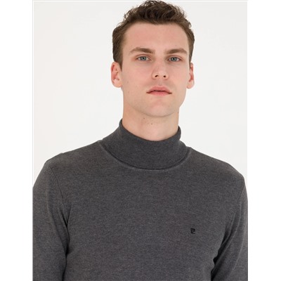 Серый меландж Slim Fit Fisherman воротник базовый трикотажный свитер