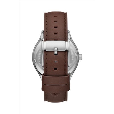 Reloj de cuarzo de piel - Marrón oscuro y plateado