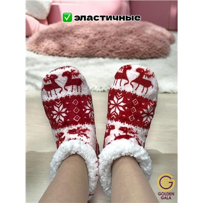 Уги домашние женские  "Олени"Арт 1245 /2 Красный