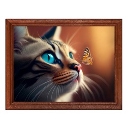 POSG-0309 Постер в рамке 23x17см Кошка и бабочка