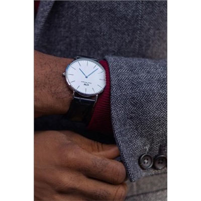 Reloj de cuarzo de piel Classic Reading - Negro y plateado