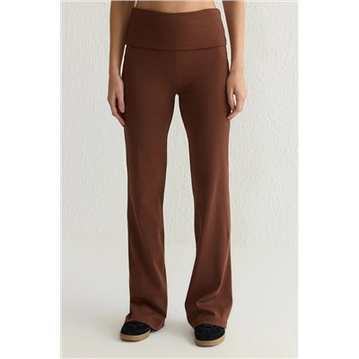 Brown Flare/Испанская панель талия гибкие межлок -брюки Twoaw25pl00005