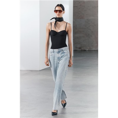 JEANS ZW COLLECTION WIDE LEG TIRO ALTO BRILLOS