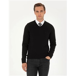 Black Slim Fit v -neck Основной вязаный свитер