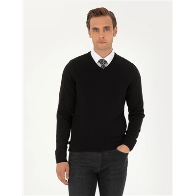 Black Slim Fit v -neck Основной вязаный свитер