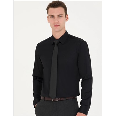 Black Slim Fit Basic рубашка с длинным рукавом