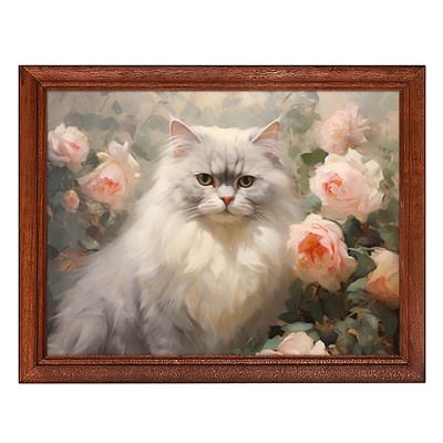 POSG-0298 Постер в рамке 23x17см Кот и цветы