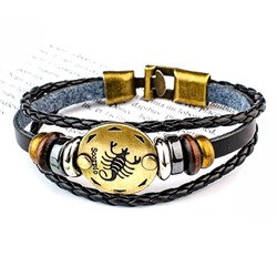 BS313-01 Кожаный браслет с застёжкой Знаки Зодиака - Скорпион