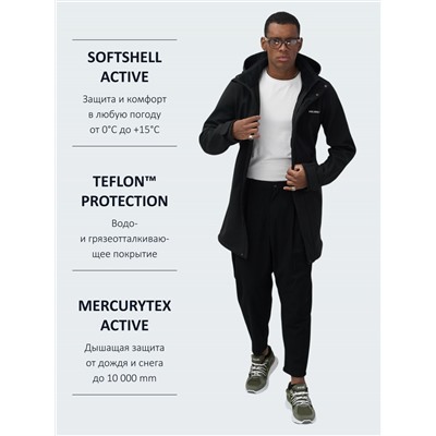 Парка спортивная мужская с капюшоном softshell черного цвета 9565Ch