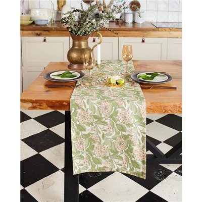 Дорожка на стол Этель Spring garden 40×149см, 100% хлопок, саржа 190 г/м², зелёная/розовая