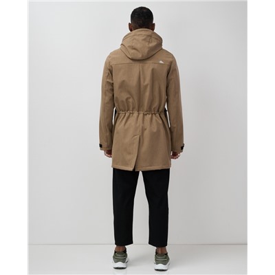 Парка спортивная мужская с капюшоном softshell бежевого цвета 9565B