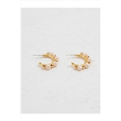 Серьги-кольца из светло-лососевого бисера со спиральной деталью 23SX810182