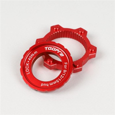Адаптер тормозного диска (ротора) Six-hole (6 болтов) под крепление втулки Centerlock hub. TOOPRE CLDA-01 Комплект адаптер+ чашка. Красный
