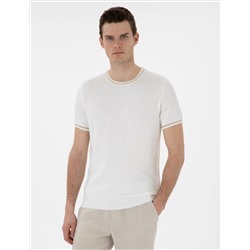 Ekru Slim Fit Bike Yaka Triko T -For