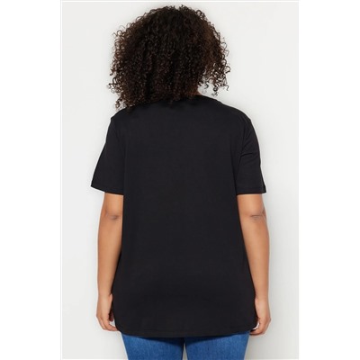 Black Petroleum Boyfry Boyfry Bicycle Neck Slit 100 %хлопковая вязаная футболка TBBSS22BF0031