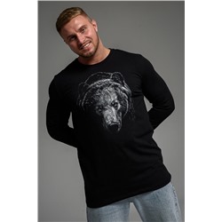Мужская футболка с длинным рукавом 8514 / черный+медведь