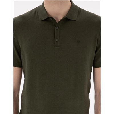 Кнопка с тонкой подгонкой хаки с Polo Yaka Knitwear T -For