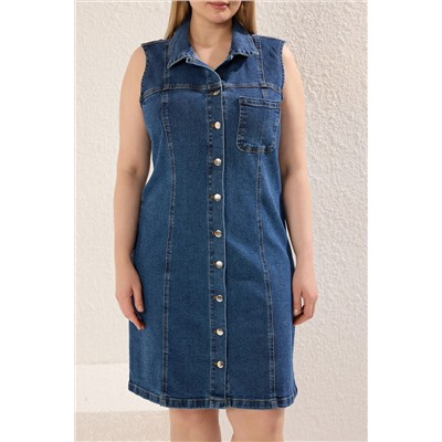 Синяя рубашка воротник Cep Comfort Denim платье большого размера tbbss25ah00088