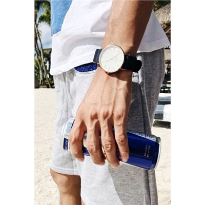 Reloj de cuarzo de poliéster Classic Bayswater - Azul marino y plateado