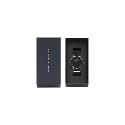Reloj de cuarzo de tela Cornwall - Negro y plateado
