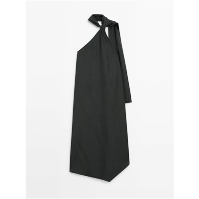 Vestido midi detalle cuello lazada