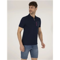 Темно -синий синий тонкий zipper polo yaka t -красавица
