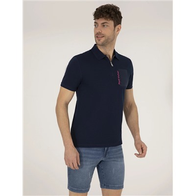 Темно -синий синий тонкий zipper polo yaka t -красавица